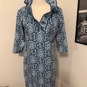 Gretchen Scott Blue and White Patterned Dress M